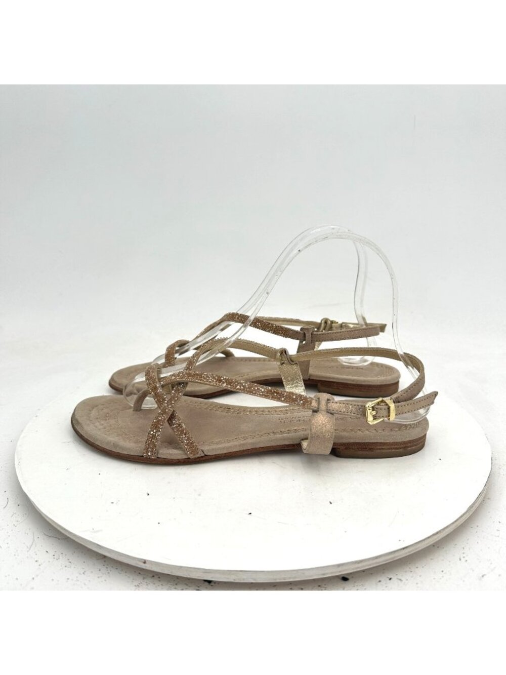 Kennel & Schmenger Womens Size 5 Gold Strappy Metallic Sling Back Flat Sandal